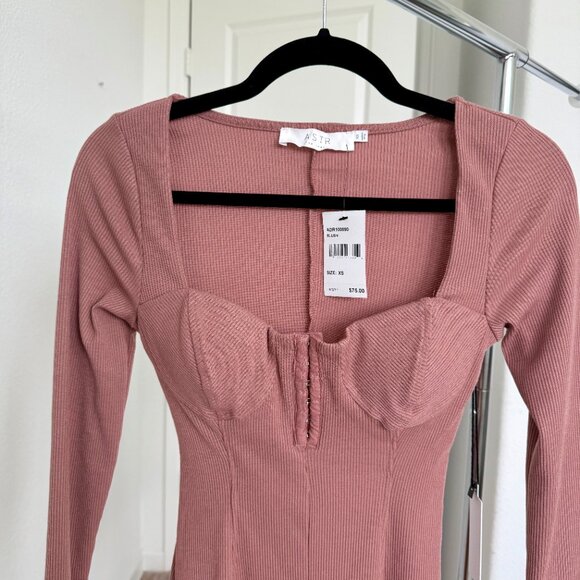 NEW ASTR the Label Blush Pink Ribbed Bustier Mini Dress | XS Hook & Eye Bodycon - Picture 4 of 9